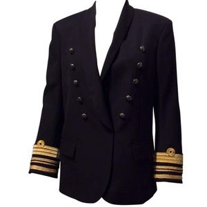 Balmain Black Double Breasted Military Inspired Blazer Jacket with Gold Stripes